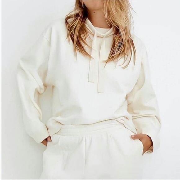 Madewell MWL Funnel Neck Turtle Neck Long Sleeve Ribbed Cream Sweatshirt Size L - Picture 1 of 16